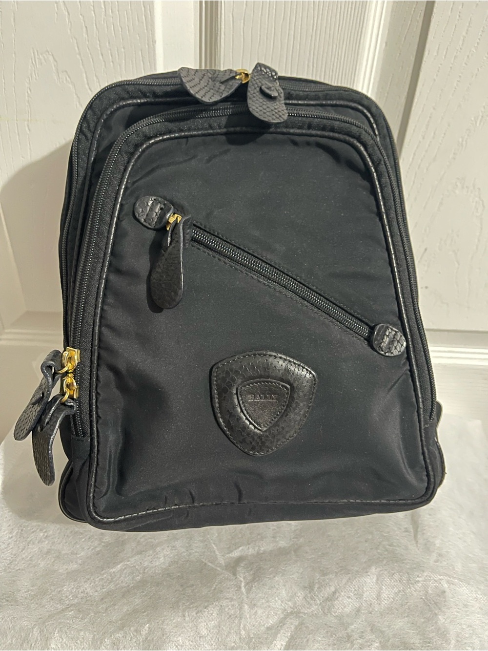 Bally Black Women Small Backpack Crossbody with Gold Hardware